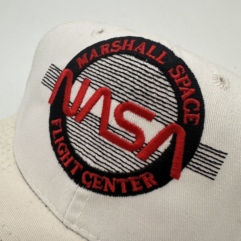Vintage NASA Hat Circle Logo Snapback Cap White Cotton Twill 90s Space - Picture 3 of 6